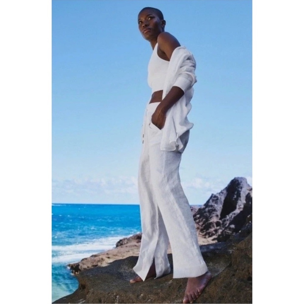 Athleta RETREAT LINEN WIDE LEG PANT, White size 18 NWT - Picture 4 of 11